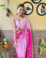 Thumbnail for Vamika Embroidery Pink Georgette Bollywood Saree - Distacart