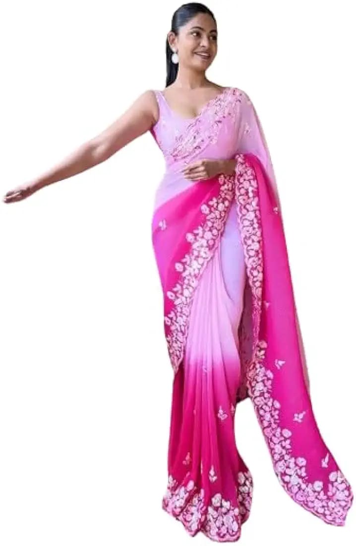 Vamika Embroidery Pink Georgette Bollywood Saree - Distacart