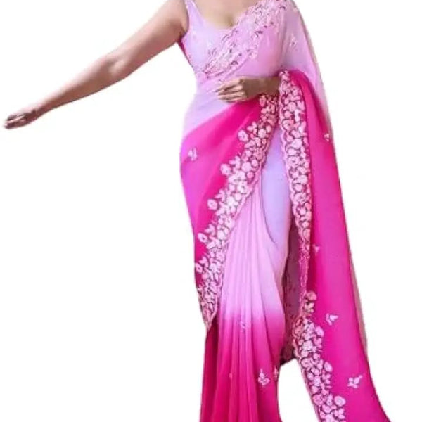 Vamika Embroidery Pink Georgette Bollywood Saree - Distacart