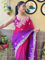Thumbnail for Vamika Embroidery Purple Georgette Bollywood Saree - Distacart