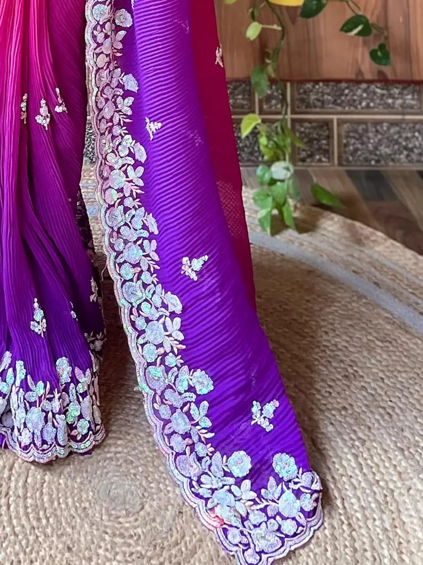 Vamika Embroidery Purple Georgette Bollywood Saree - Distacart