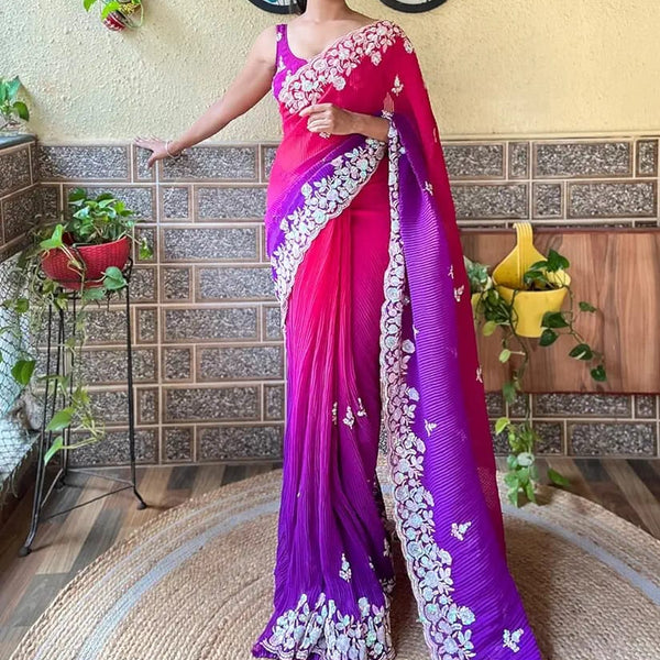 Vamika Embroidery Purple Georgette Bollywood Saree - Distacart