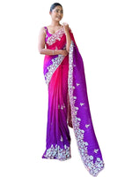 Thumbnail for Vamika Embroidery Purple Georgette Bollywood Saree - Distacart
