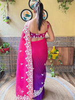 Thumbnail for Vamika Embroidery Purple Georgette Bollywood Saree - Distacart