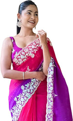 Thumbnail for Vamika Embroidery Purple Georgette Bollywood Saree - Distacart