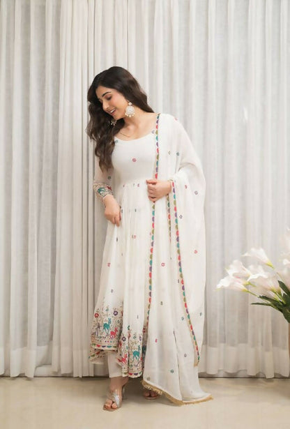 Joban Fashion White Georgette Sequence Embroidery Work Readymade Kurta Set - Distacart