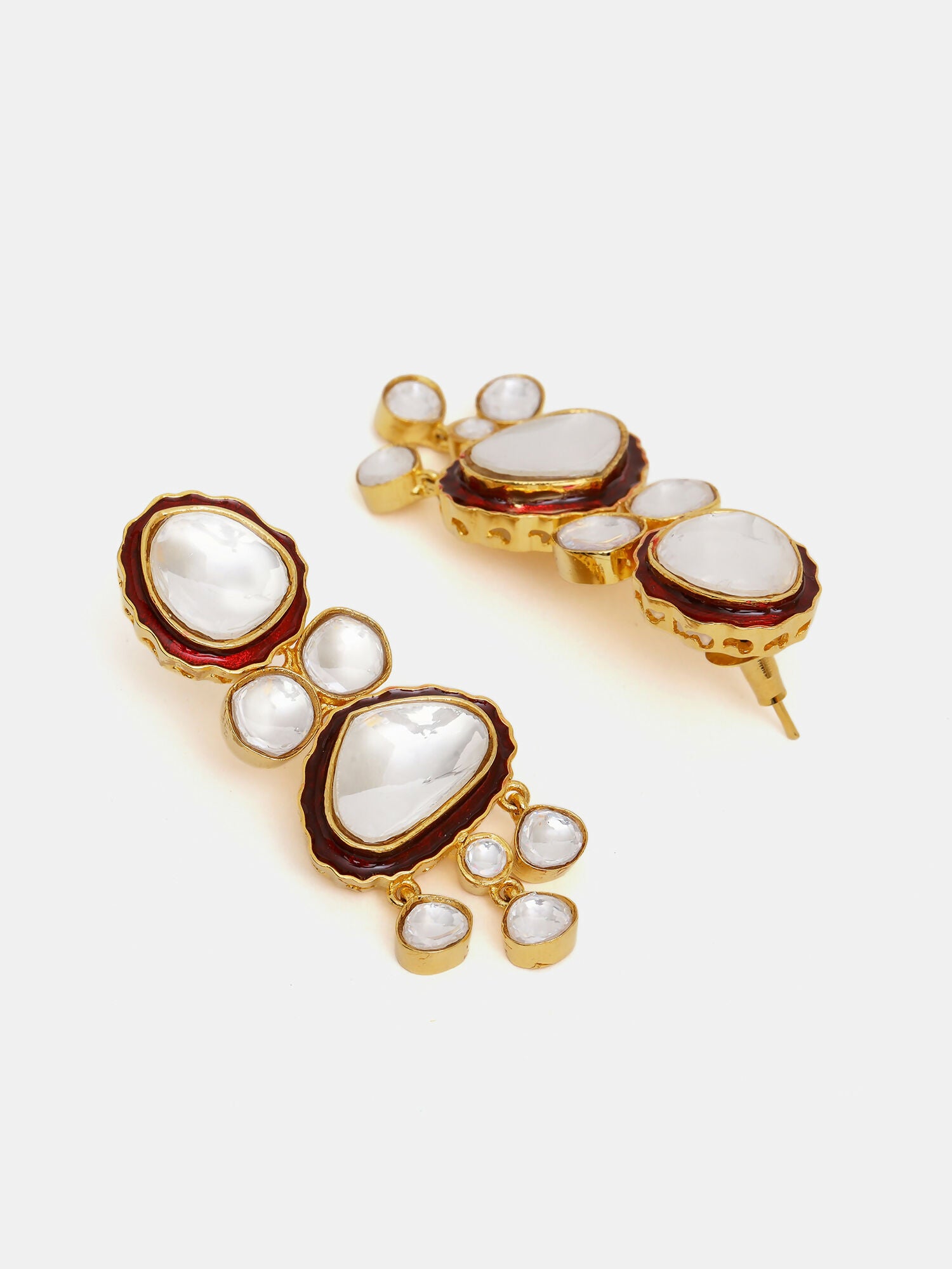 Ruby Raang 22k Gold Polished Red Meenakari Kundan Layered Necklace With Earrings & Maang Tikka