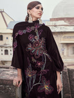 Thumbnail for Aastha Fashion Women's Wine Velvet Resham Thread with Jari & Sequin Kurta with Trouser & Dupatta - Distacart