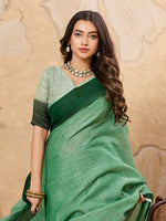 Thumbnail for Shree Shyam Fashion Pista Green Linen Saree - Distacart