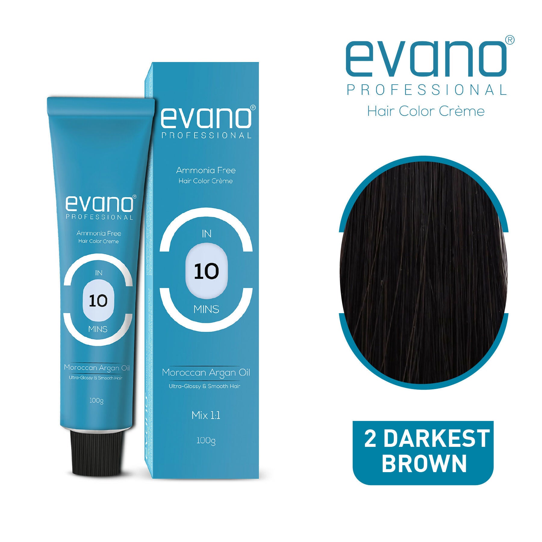 Evano Professional Creme Hair Colour Darkest Brown for Women & Men - Distacart