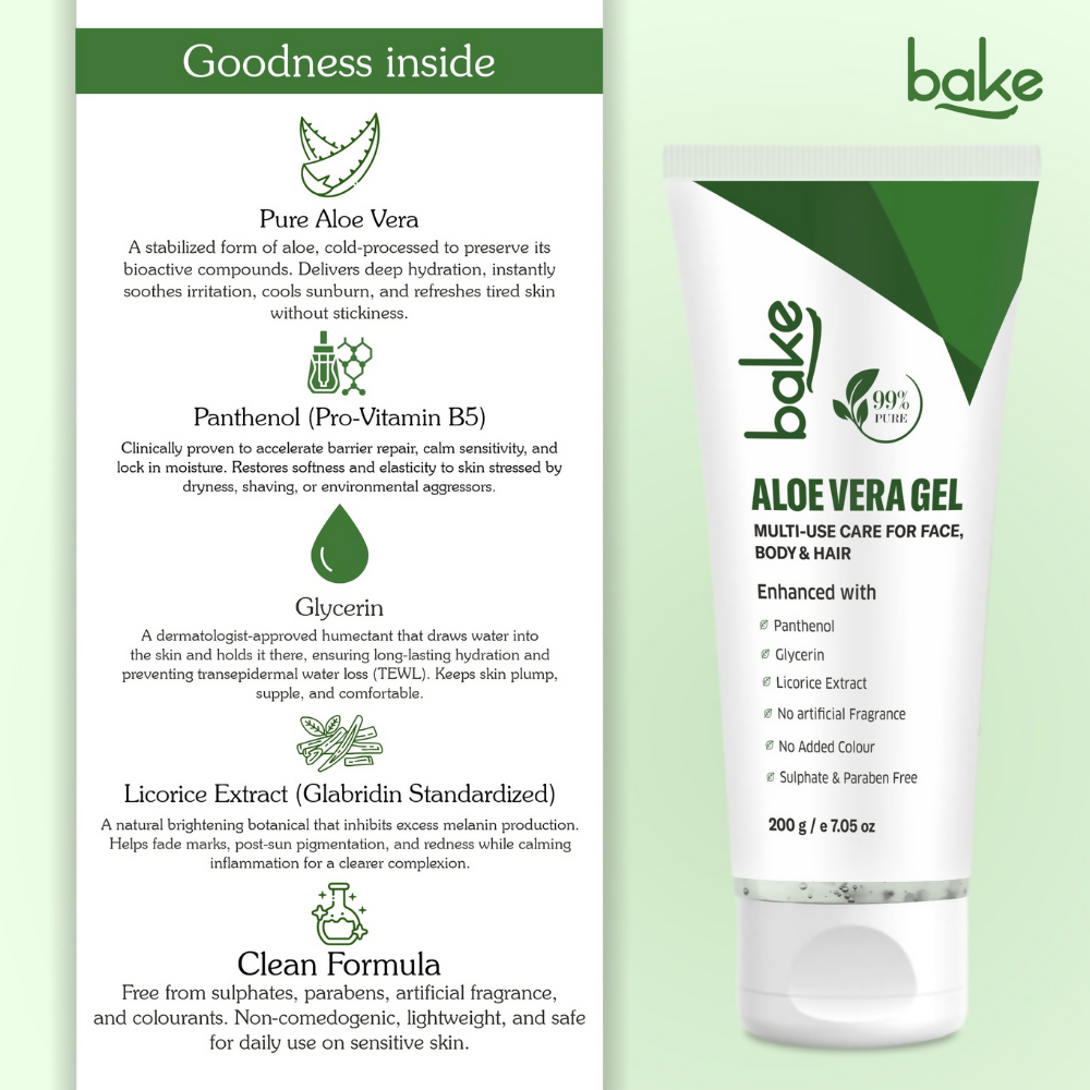 Bake 99% Pure Multi-Use Aloe Vera Gel for Face, Body & Hair - Distacart