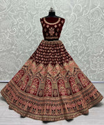 Thumbnail for Jyoti Fashion Women's Maroon Velvet Multi Thread Embroidered with Zircon Diamond Wedding Lehenga Choli - Distacart