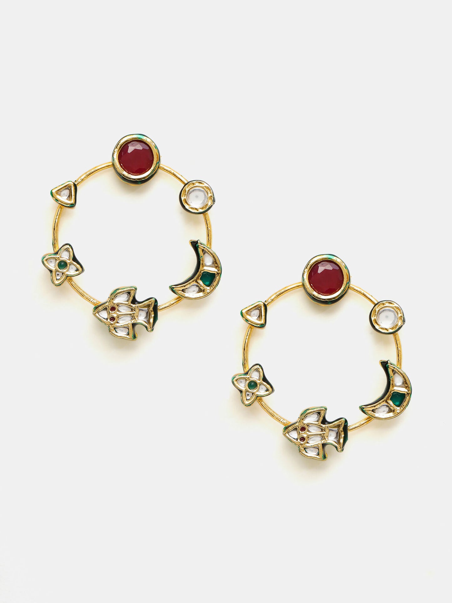 Ruby Raang Gold Polished Kundan Work Multi-Color Round Kundan Earrings - Distacart