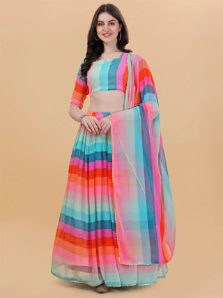 Jyoti Fashion Multicolor Printed Georgette Designer Lehenga Choli with Dupatta - Distacart