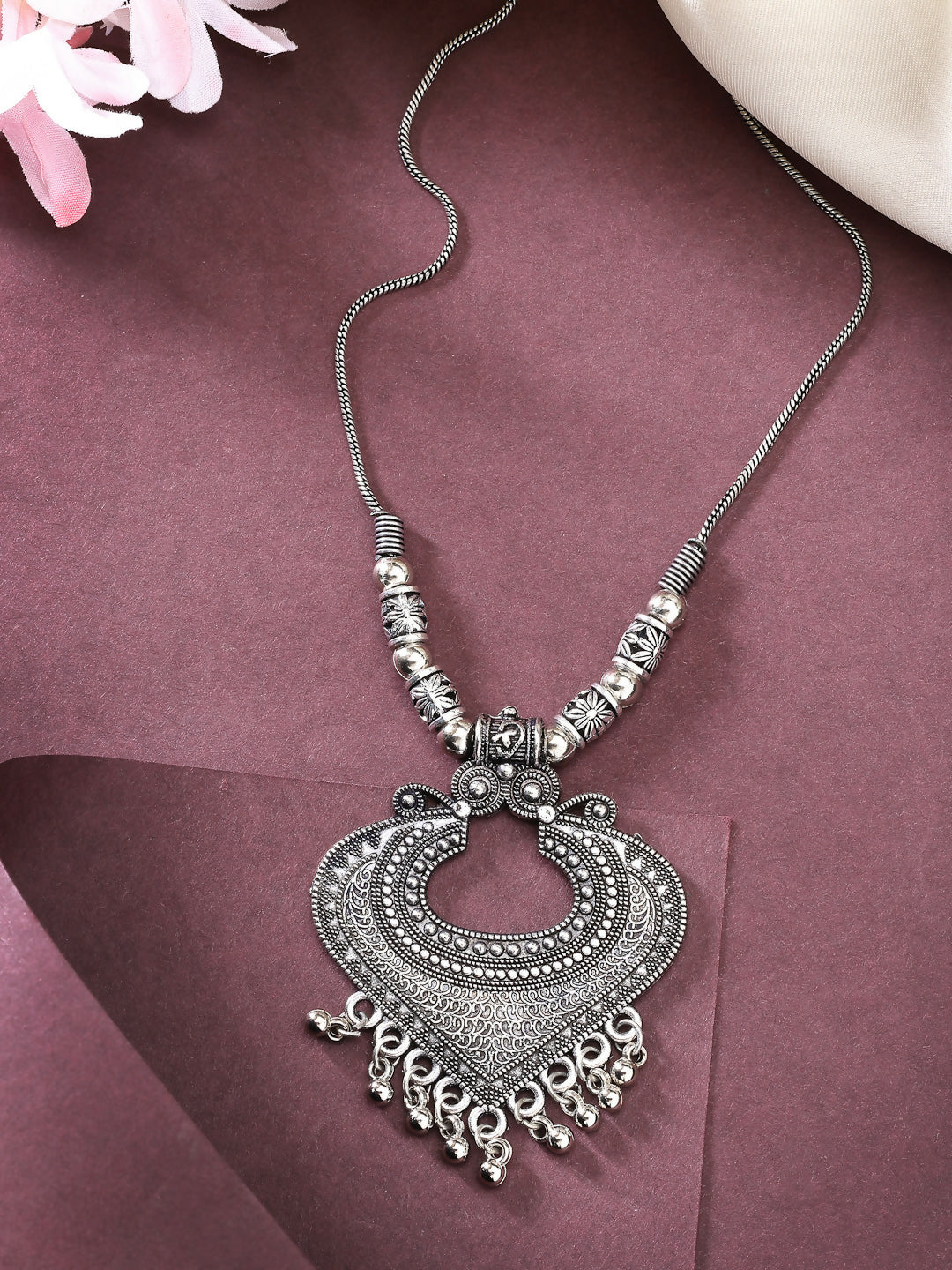 NVR Women's Silver-Toned German Silver Oxidised Pendant with Chain - Distacart