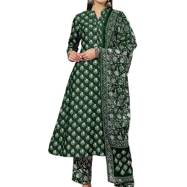 Vamika Poly Rayon Printed Bottle Green Party Wear/Casual Wear/Office Wear Kurta Set/Suit - Distacart