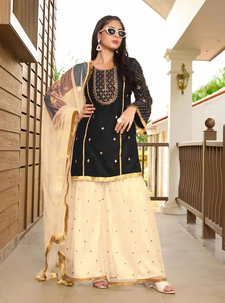 Nikhaar Black Embroidered Cotton Silk Straight Cut Readymade Pakistani Suit