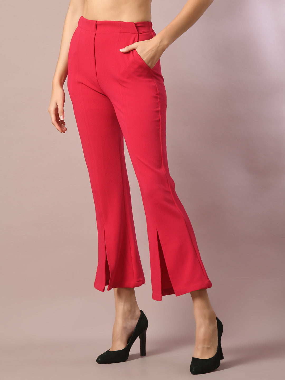 Myshka Women's Pink Solid Party Parallel Trousers - Distacart