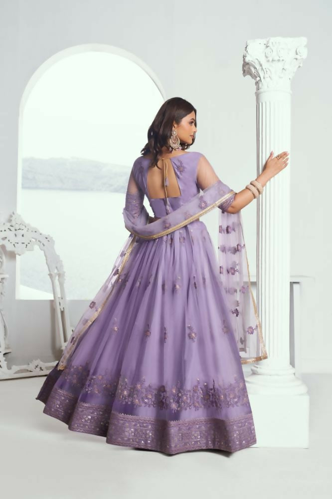 Aastha Fashion Lavender Butterfly Net Tone To Tone Cotton Thread Work And Sequence Work Embroidery Wedding Wear Lehenga Choli - Distacart