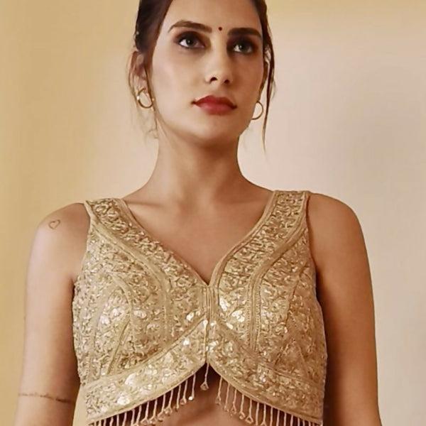 Joban Fashion Silk Zari And Sequence Work Padded Blouse - Gold