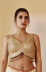 Thumbnail for Joban Fashion Silk Zari And Sequence Work Padded Blouse - Gold