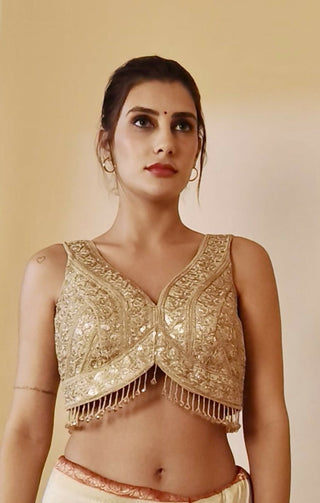 Joban Fashion Silk Zari And Sequence Work Padded Blouse - Gold