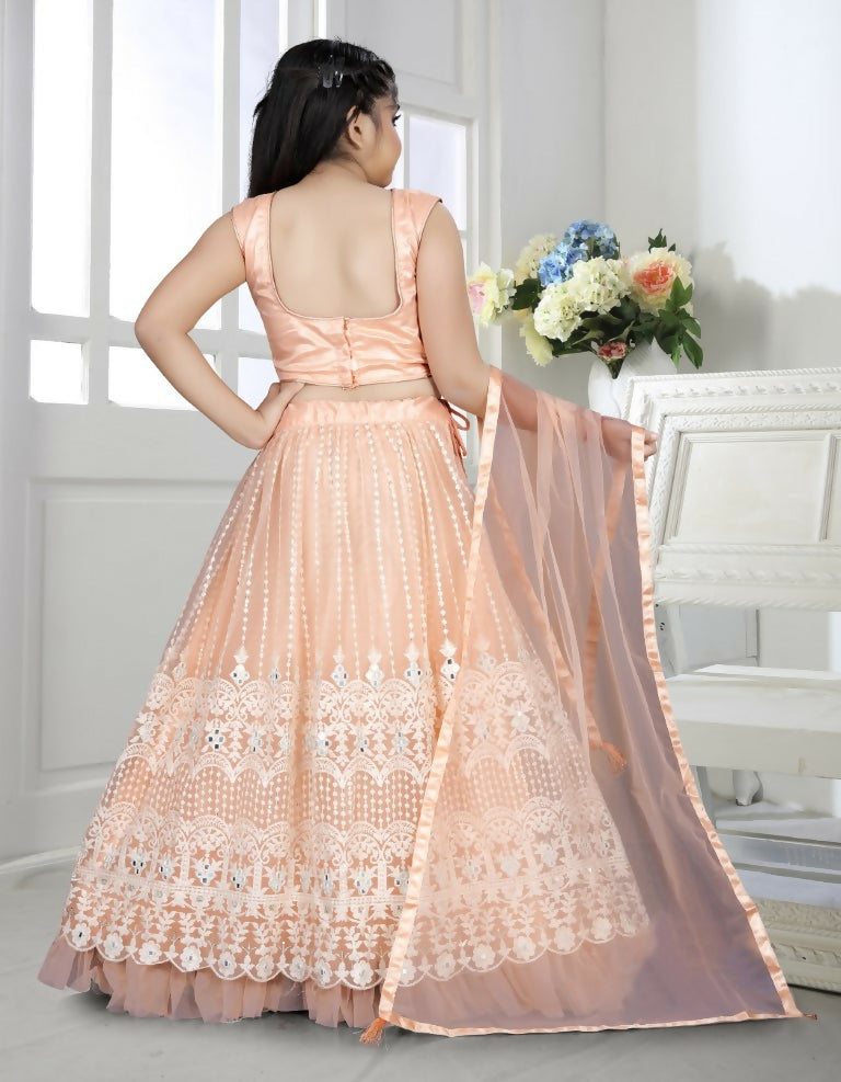 Wedding Designer Peach Net Kidswear Lehenga - Aaradhna - Distacart