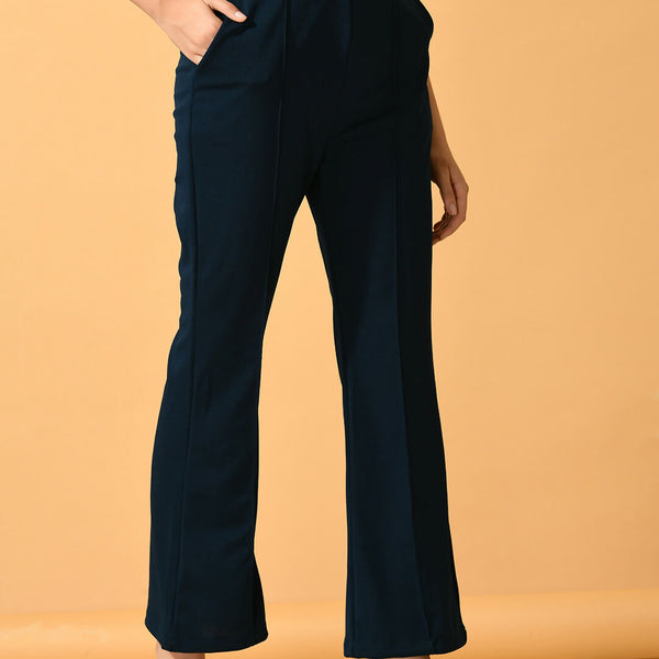 Myshka Women's Navy Blue Flared Party Trouser - Distacart