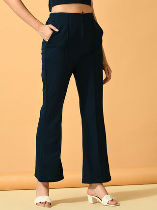 Myshka Women's Navy Blue Flared Party Trouser - Distacart