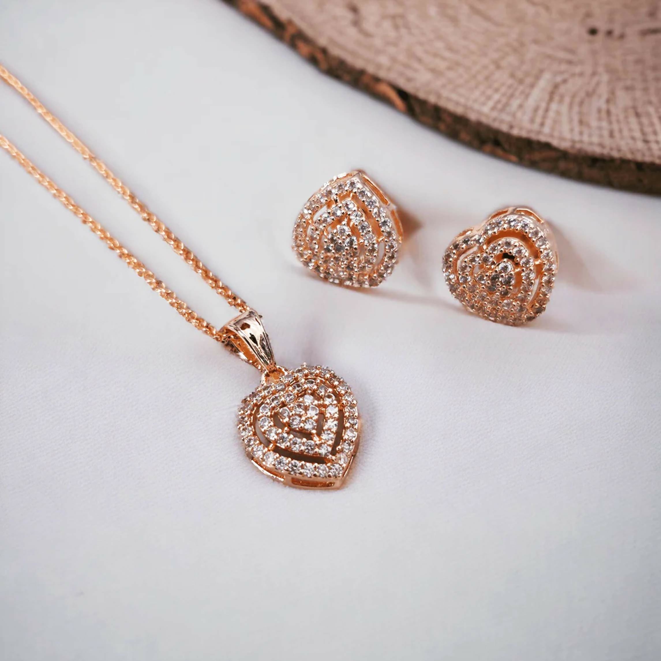 Joban Fashion Women Gold Rose Gold Locket Set With Heart-Shaped Pendant
