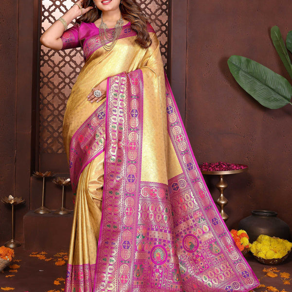 Aastha Fashion Yellow Tissue Silk Weaving Saree - Distacart