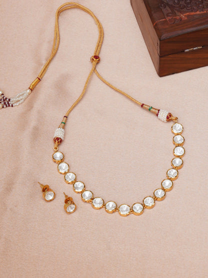 Kundan Choker with Studs Jewellery Set (Gold) - Ruby Raang - Distacart