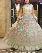 Thumbnail for Jyoti Fashion Sea Green 3mm with Thread and Jari Embroidery Net Lehenga Choli with Dupatta - Distacart