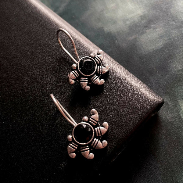 Joban Fashion Women Black Monalisa Stone Oxidized Half Flower Small Earring - Distacart