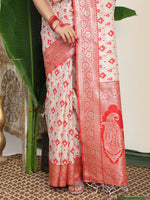 Thumbnail for Astita Linen Cotton Red & White Saree