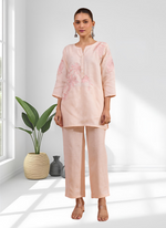Thumbnail for Joban Fashion Pink Linen Embroidered Readymade Cord Set - Distacart