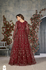 Thumbnail for Anaita Maroon Embroidered Net Stitched Anarkali suit - Distacart