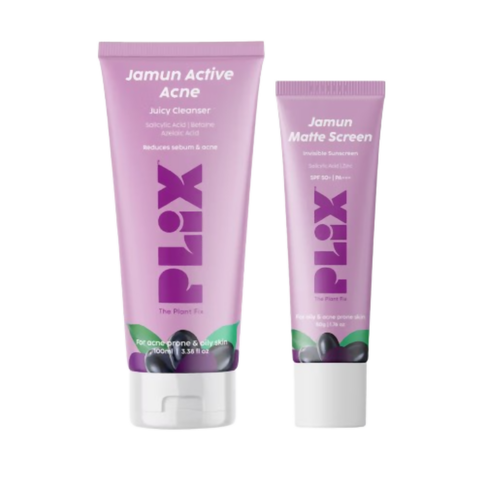 PLIX The Plant Fix Jamun Active Acne Kit With Spf 50+ Sunscreen & Juicy Cleanser - Distacart