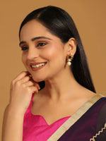 Thumbnail for Nuyug 22K Gold Plated Pearl & Crystal Studded Contemporary Floral Stud Earrings - Distacart