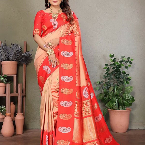 Joban Fashion Banarasi Peach Butti Soft Silk Saree - Distacart