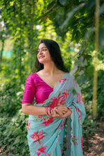 Thumbnail for Teeya Creation Sky Blue Color Faux Georgette Digital Print Saree - Distacart