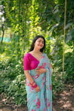 Thumbnail for Teeya Creation Sky Blue Color Faux Georgette Digital Print Saree - Distacart