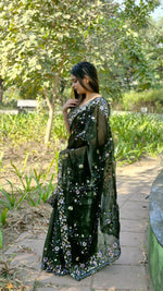 Thumbnail for Teeya Creation Green Color Burberry Silk Embroidery Work Saree - Distacart