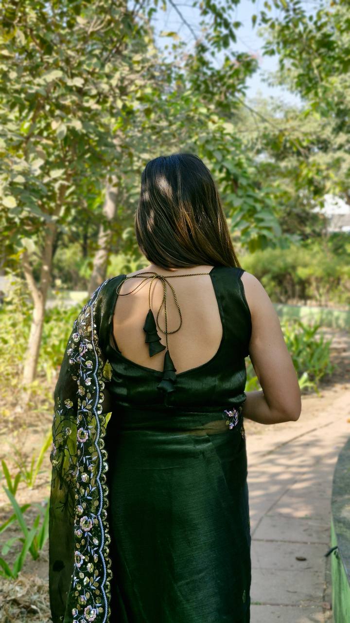 Teeya Creation Green Color Burberry Silk Embroidery Work Saree - Distacart