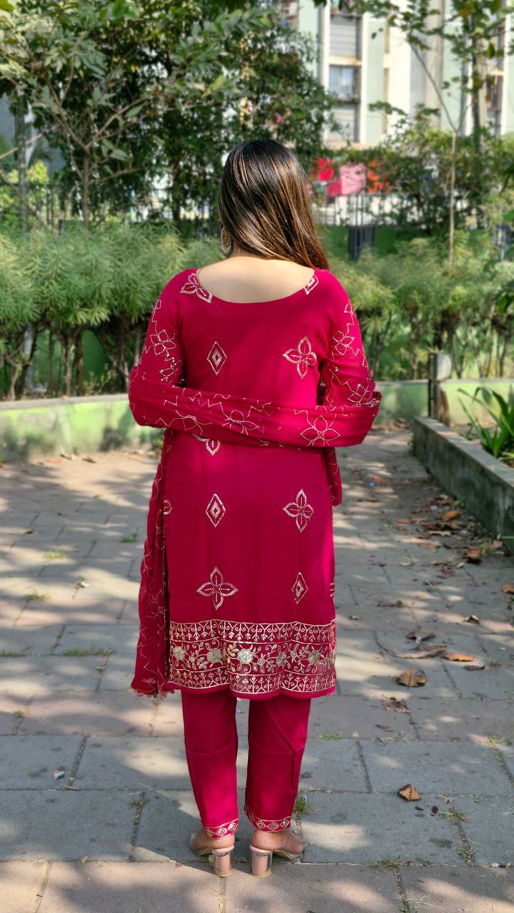 Teeya Creation Rani Color Faux Georgette Heavy Embroidery Work Fully Stitched Salwar Suit - Distacart