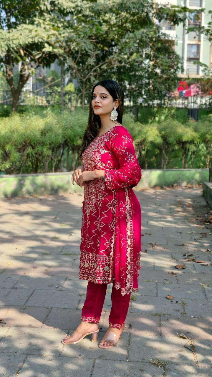 Teeya Creation Rani Color Faux Georgette Heavy Embroidery Work Fully Stitched Salwar Suit - Distacart
