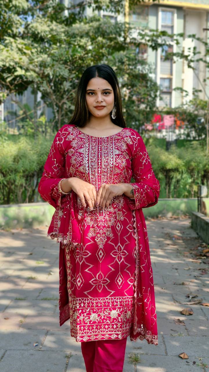 Teeya Creation Rani Color Faux Georgette Heavy Embroidery Work Fully Stitched Salwar Suit - Distacart