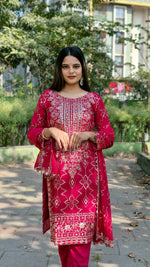 Thumbnail for Teeya Creation Rani Color Faux Georgette Heavy Embroidery Work Fully Stitched Salwar Suit - Distacart