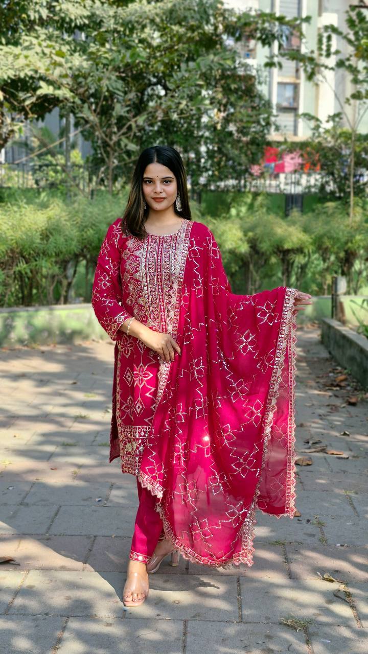 Teeya Creation Rani Color Faux Georgette Heavy Embroidery Work Fully Stitched Salwar Suit - Distacart