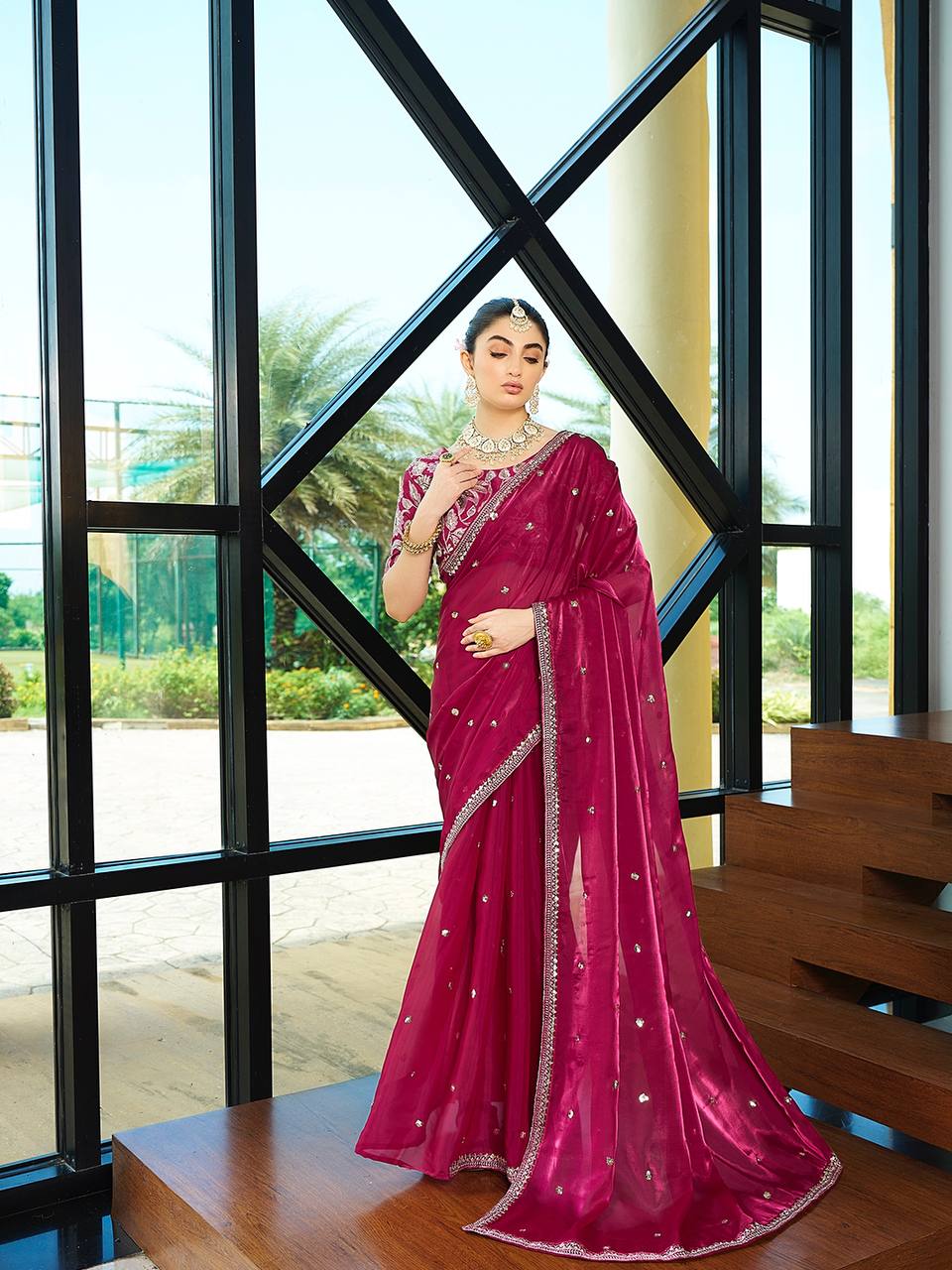 Teeya Creation Rani Color Zimichhu Silk Embroidery Work Saree - Distacart